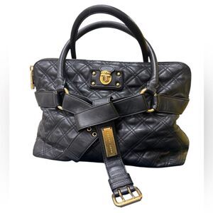 Marc Jacobs Collection Quilted Black Leather Belted Bruna Handbag Auth